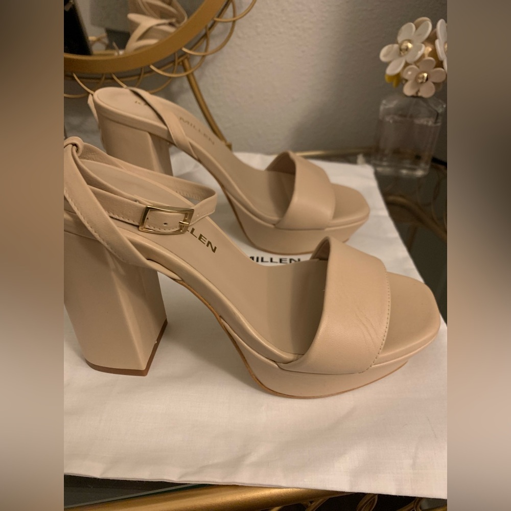 KAREN MILLEN 70s PLATFORM LEATHER SANDAL - NUDE